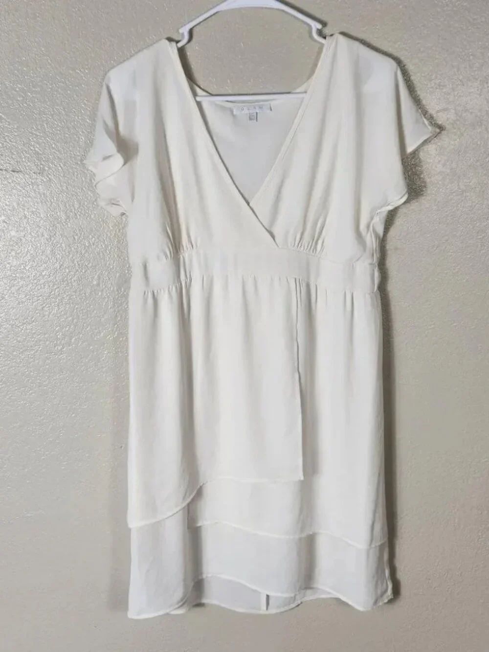 GLAM Ivory Faux Wrap Flutter Sleeve Mini Dress M Made in USA